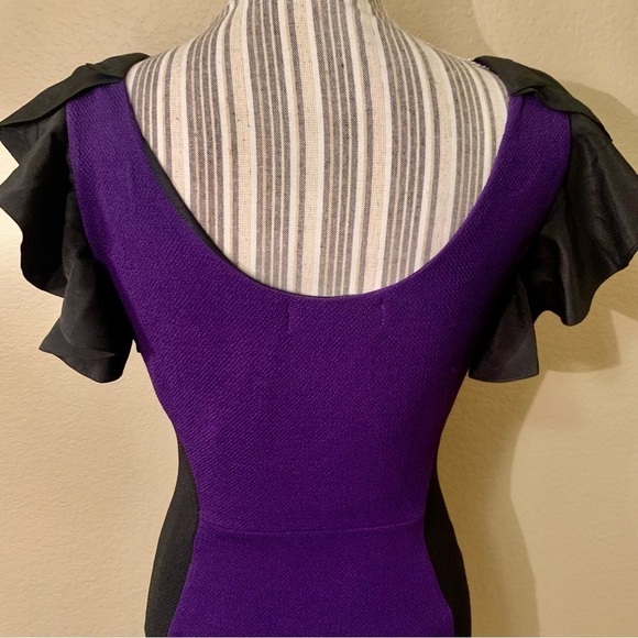NWT Bodycon Dress Small Fashionomics Purple Black Color Block Ruffled Color Slvs - Picture 10 of 15
